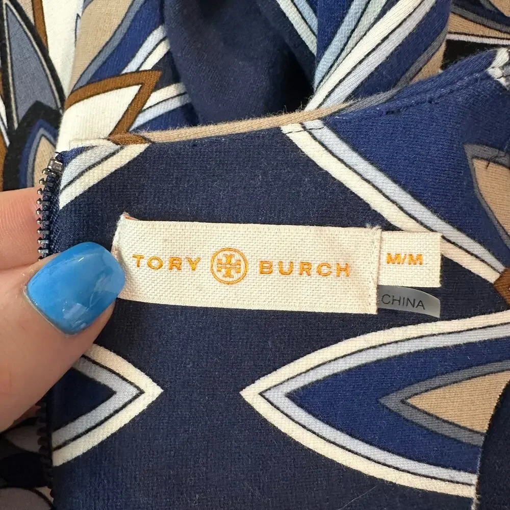 Tory Burch Navy Geometric Short-Sleeve Mini Dress